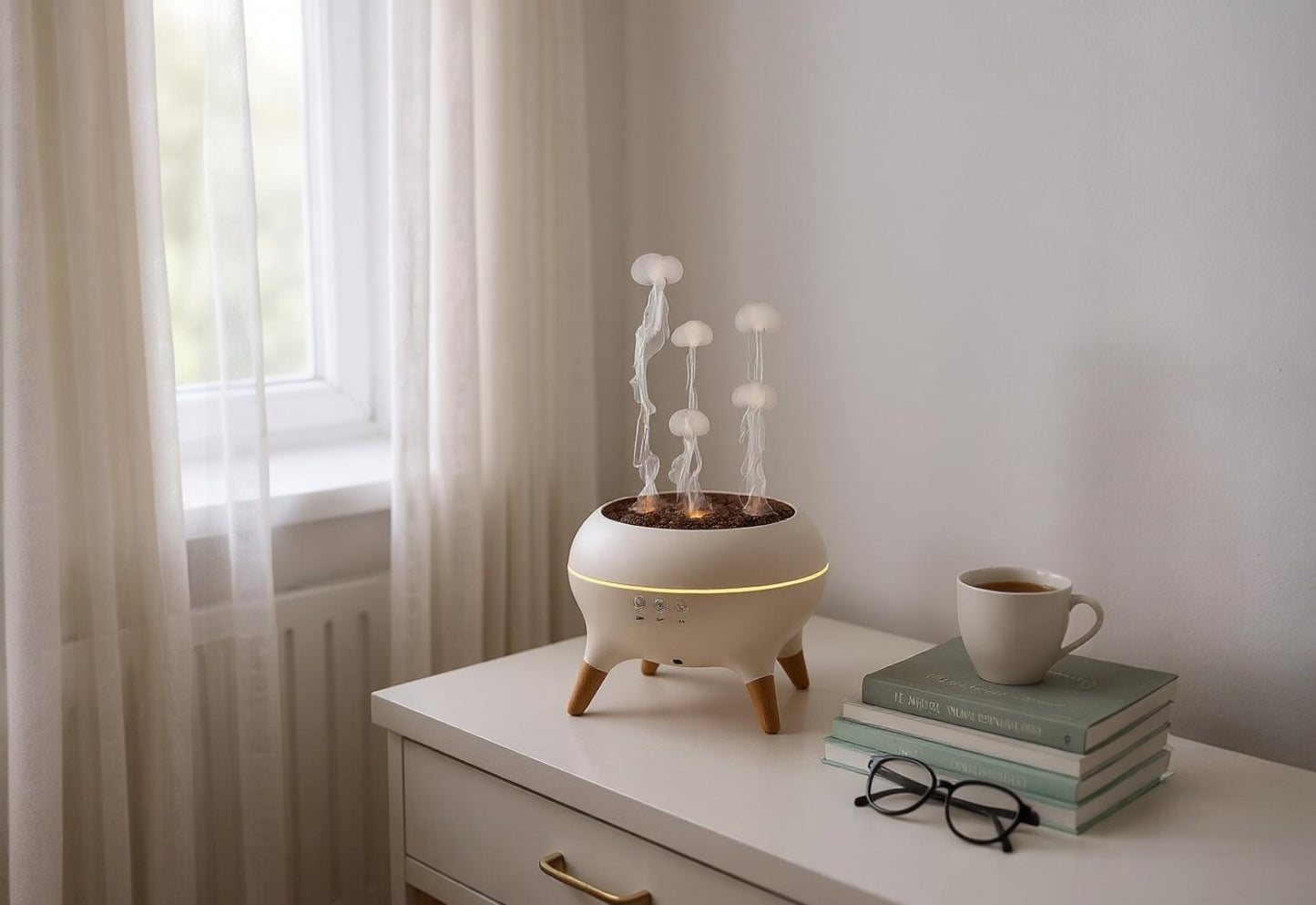 JellyMist-Breathe the magic.Add your favorite essential oils and watch a jellyfish shaped mist rise into the air .It hydrates ,relaxes, and transforms any space into a glowing, dreamy escape.